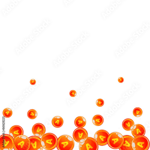 Vitamin A round capsules scattered randomly.