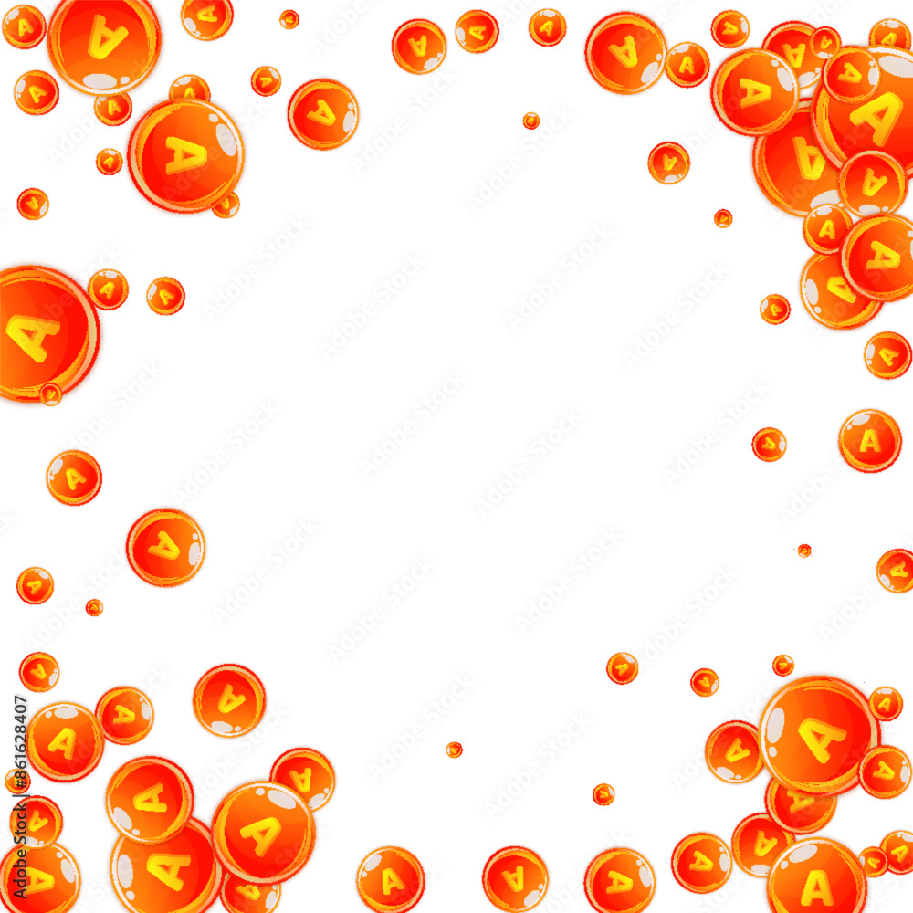 Vitamin A round capsules scattered randomly. Vitamin A round capsules scattered randomly.