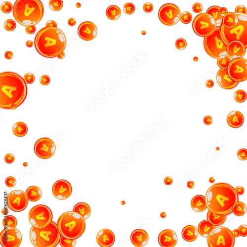 Vitamin A round capsules scattered randomly.