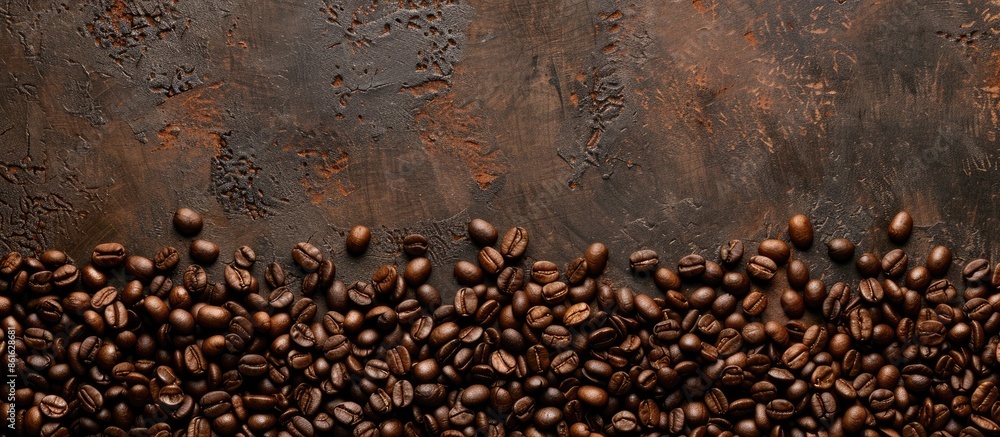 Coffee background. Coffee beans and hot drink, top view. with copy space image. Place for adding text or design Coffee background. Coffee beans and hot drink, top view. with copy space image. Place for adding text or design