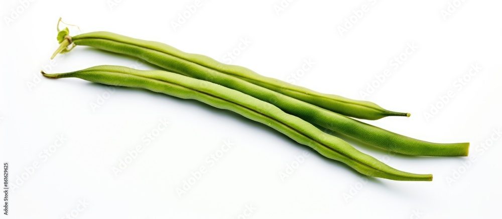 A close-up image of a fresh, crispy, and sweet homegrown yard-long bean on a white background with copy space, ready to be consumed as a healthy vegetable. A close-up image of a fresh, crispy, and sweet homegrown yard-long bean on a white background with copy space, ready to be consumed as a healthy vegetable.