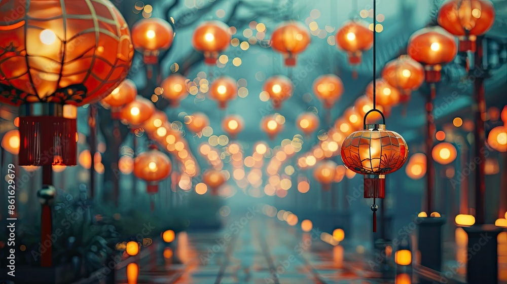 Chinese New Year lanterns illuminating a traditional street Chinese New Year lanterns illuminating a traditional street