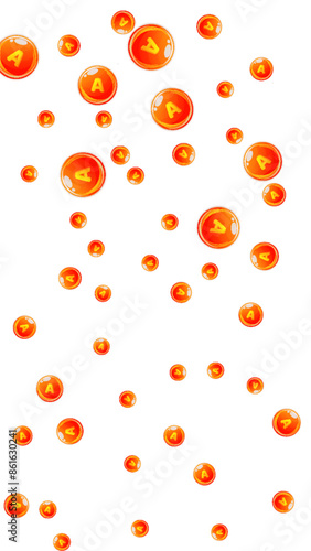 Vitamin A round capsules scattered randomly.