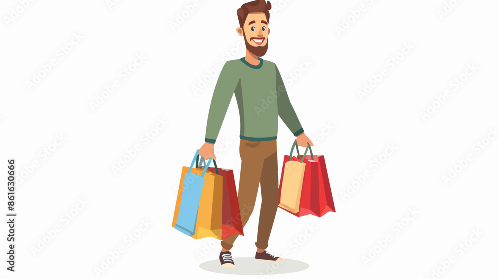 Shopaholic with Purchases in Paper Packs. 