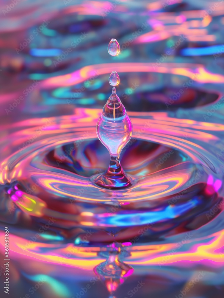 Vibrant Water Drop Splash with Colorful Reflections
Vibrant Water Drop Splash with Colorful Reflections