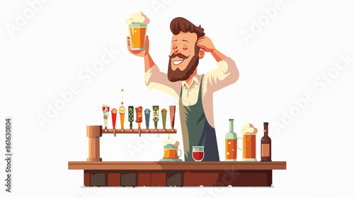 Skillful Bartender Male Character Pour Craft Beer 