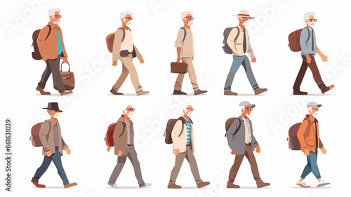 Senior Male Character Walking Aged Passerby Wear Glass