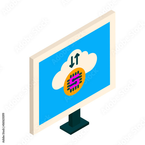 AI trained models ping the satellites devices  isometric concept, centralized data repository or data lake vector de Artificial general intelligence symbol, Natural Language Processing  Machine Deep