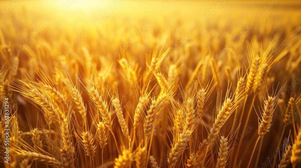 Golden wheat field illuminated by the warm light of the setting sun, capturing the beauty of nature and the promise of harvest. Golden wheat field illuminated by the warm light of the setting sun, capturing the beauty of nature and the promise of harvest.