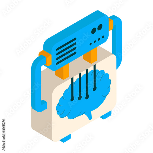 Real-time AI-powered human mind-reading  isometric concept, imitating working principles brain vector de Artificial general intelligence symbol, Natural Language Processing  Deep Learning stock