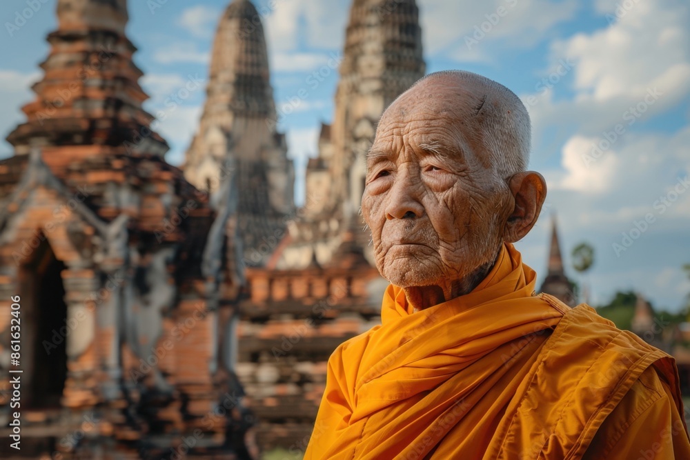 Elderly Man in Traditional Attire at Ayutthaya Temple Ruins
Elderly Man in Traditional Attire at Ayutthaya Temple Ruins