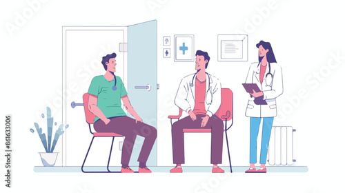 Patient Man Character Sitting in Clinic or Hospital 
