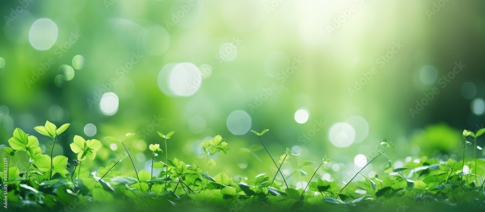 Fototapeta premium Bright green nature bokeh in abstract copy space image.