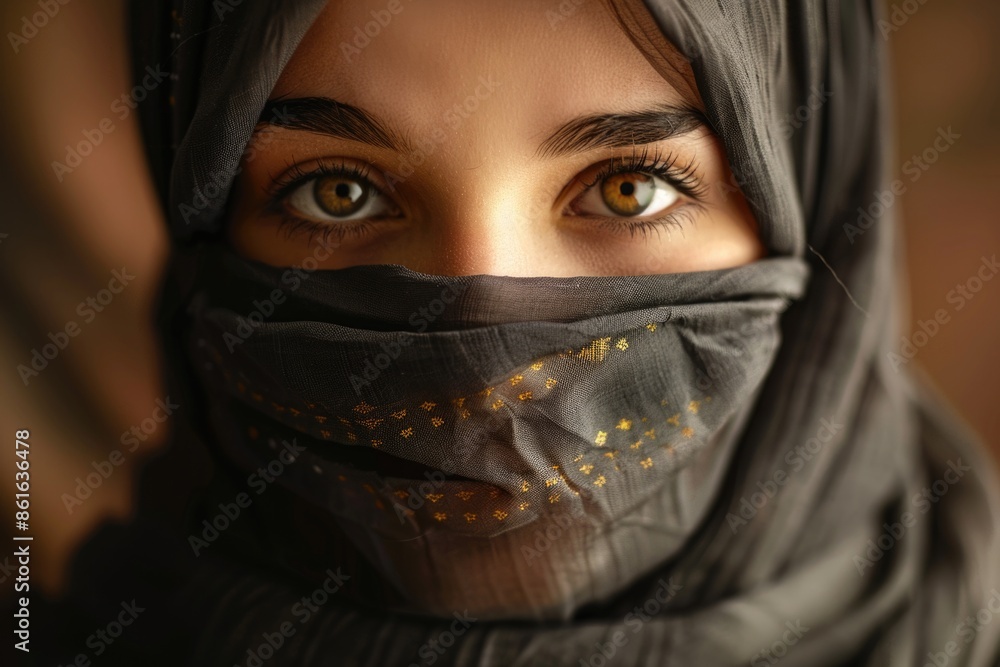 A close-up shot of a person wearing a scarf A close-up shot of a person wearing a scarf