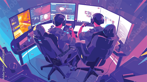 Cybersports competition. Branded game players playing