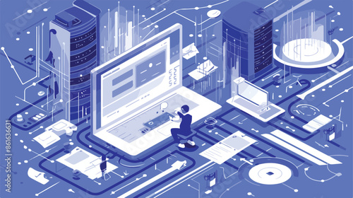 Database analysts with laptops working with data 