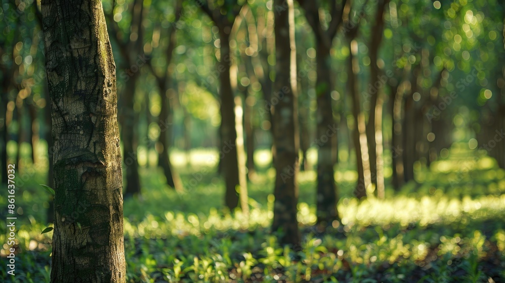 Naklejka premium A dense forest with numerous green trees, perfect for outdoor and nature-themed projects