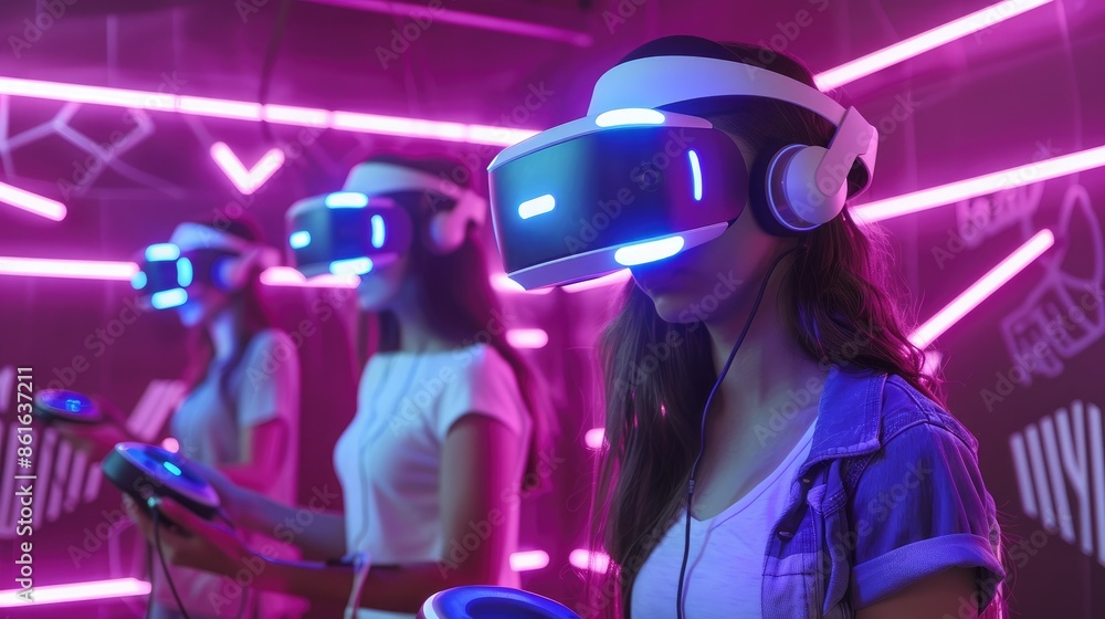 Experience the future of gaming in a VR setting featuring Wi-Fi and play icons AI generated Experience the future of gaming in a VR setting featuring Wi-Fi and play icons AI generated