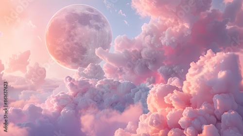 beautiful fluffy pastel clouds with the moon photo