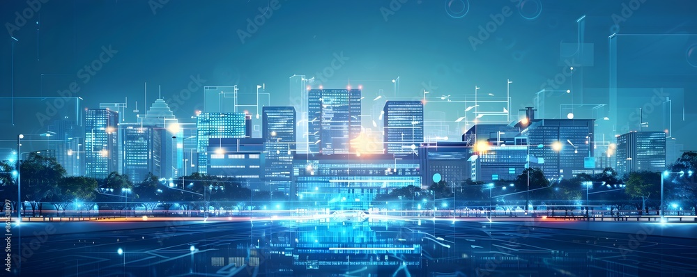 Obraz premium High Tech Healthcare Facility in a Futuristic Smart City Utilizing and Robotic Assistants