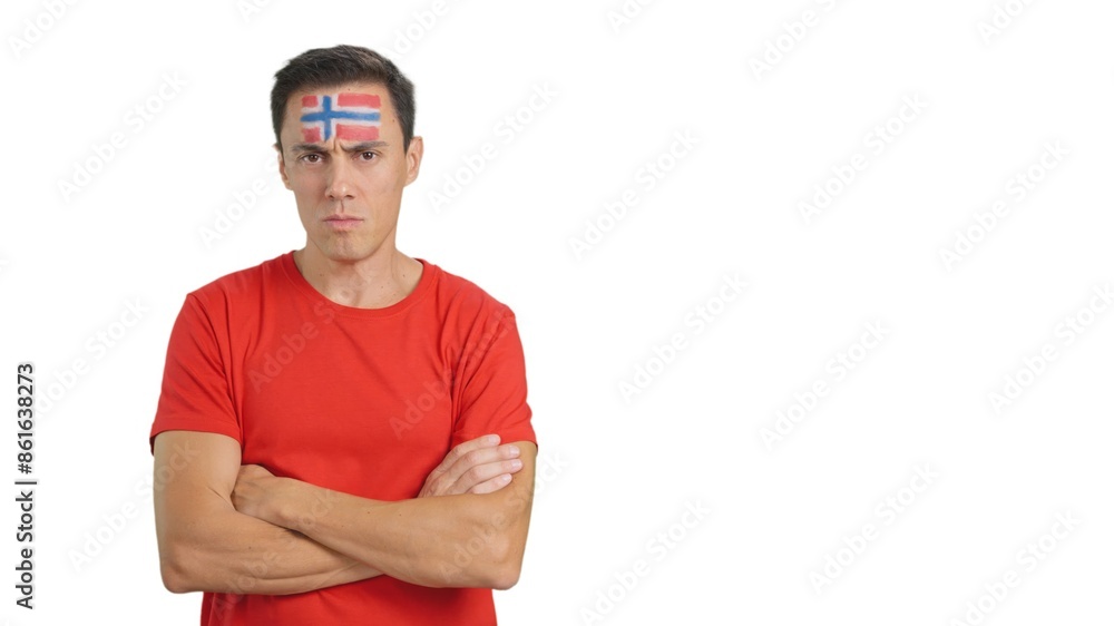 Fototapeta premium Dignified and serious man with norwegian flag painted on face