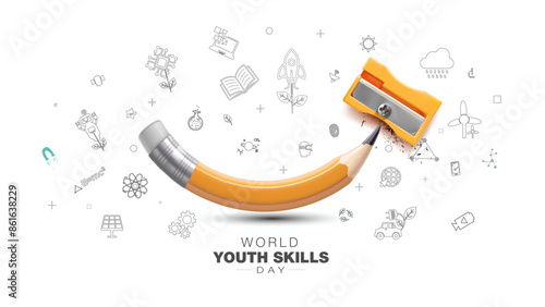 World youth skills day background. Skills education and training concept with sharpener and pencil.