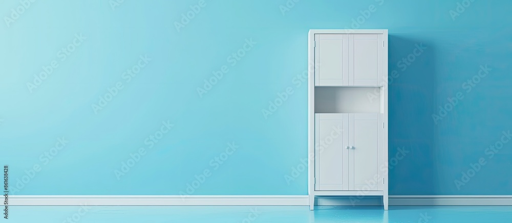 Entry open white cabinet Isolated on pastel background with space for copy. Entry open white cabinet Isolated on pastel background with space for copy.