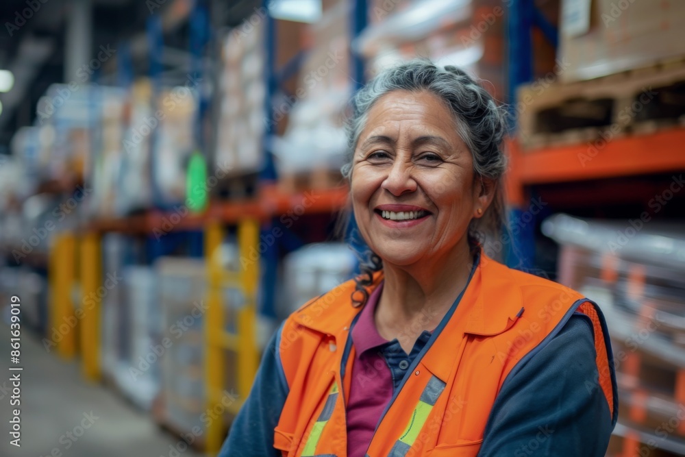 Portrait of a smiling middle aged female warehouse worker Portrait of a smiling middle aged female warehouse worker