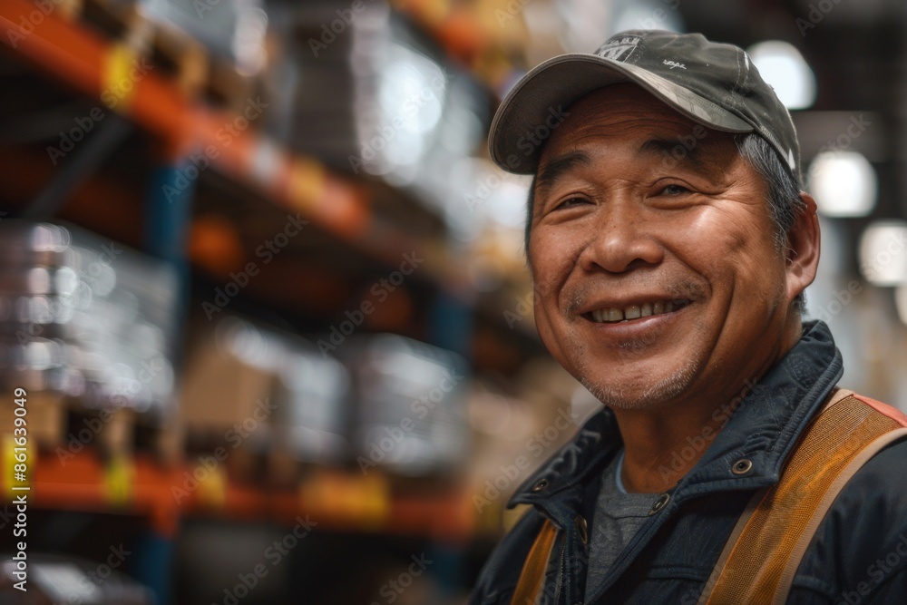 Portrait of a smiling middle aged male warehouse worker Portrait of a smiling middle aged male warehouse worker