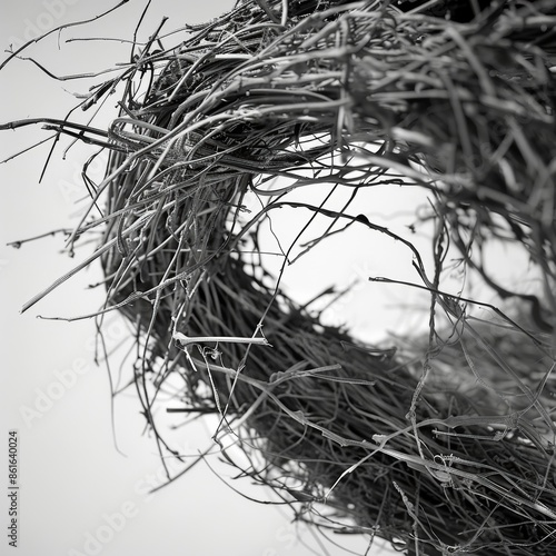 Messy tendrils tangling and untangling in the blustery air. Black and white art photo