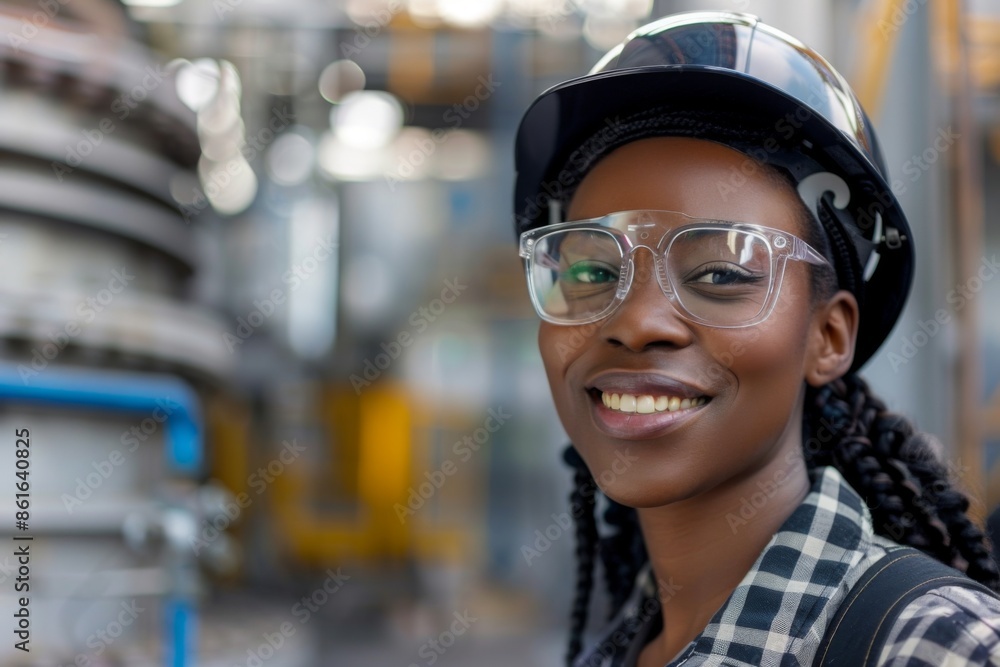 Portrait of a young smiling female engineer at Hydroelectric Dam Portrait of a young smiling female engineer at Hydroelectric Dam