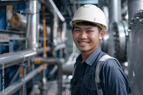 Portrait of a young smiling male engineer at Hydroelectric Dam © Baba Images