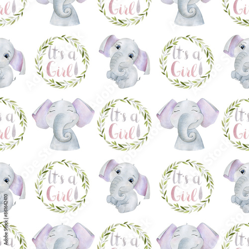 Photography Seamless pattern with watercolor elephants for girls