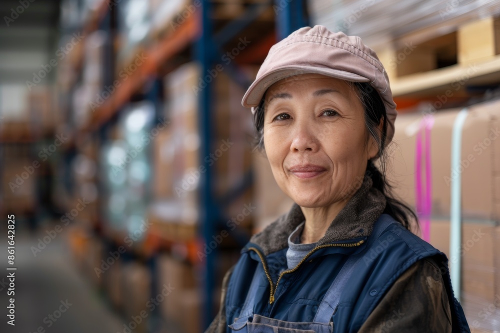 Portrait of a smiling middle aged female warehouse worker Portrait of a smiling middle aged female warehouse worker