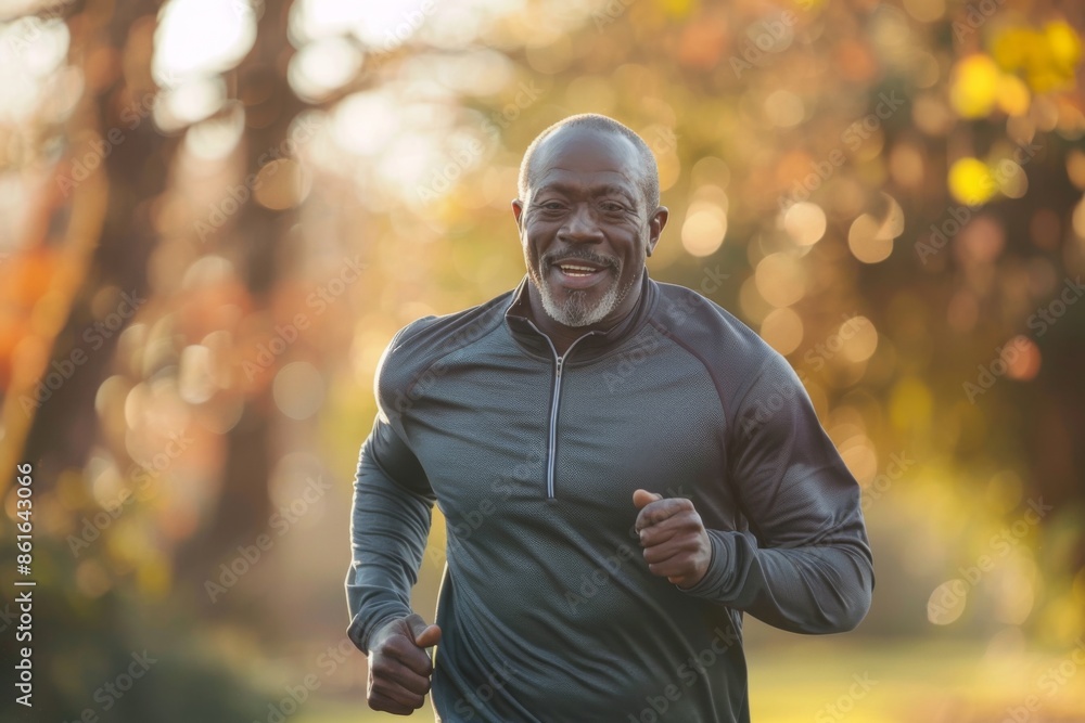 Obraz premium Middle aged fit man running in park