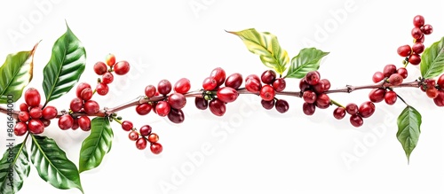 Red coffee beans on a branc...