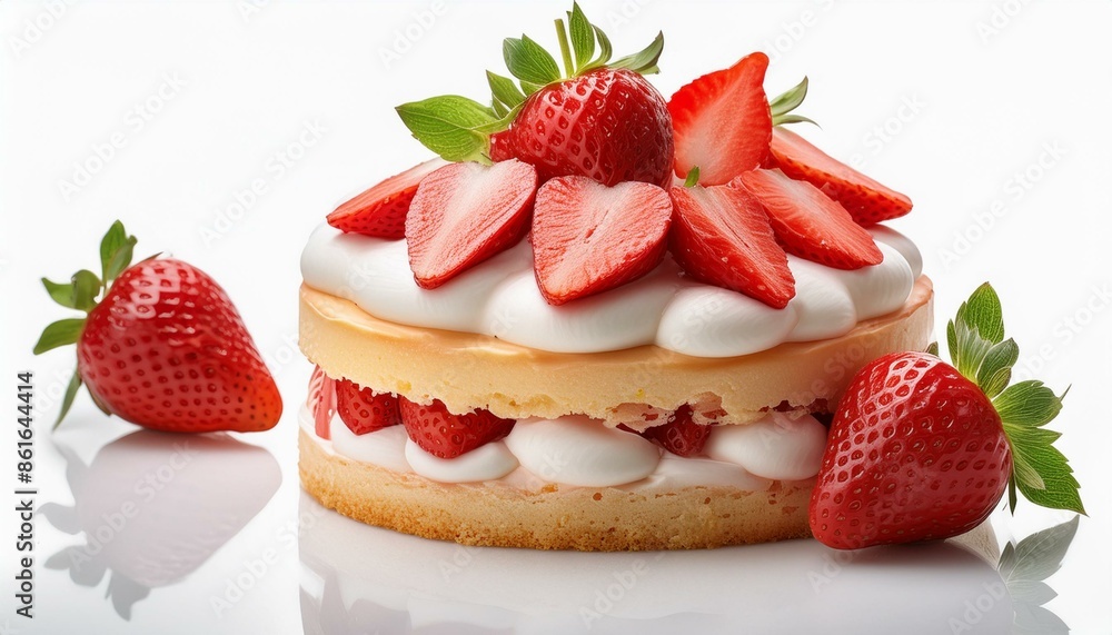 strawberry cream cake on white background strawberry cream cake on white background
