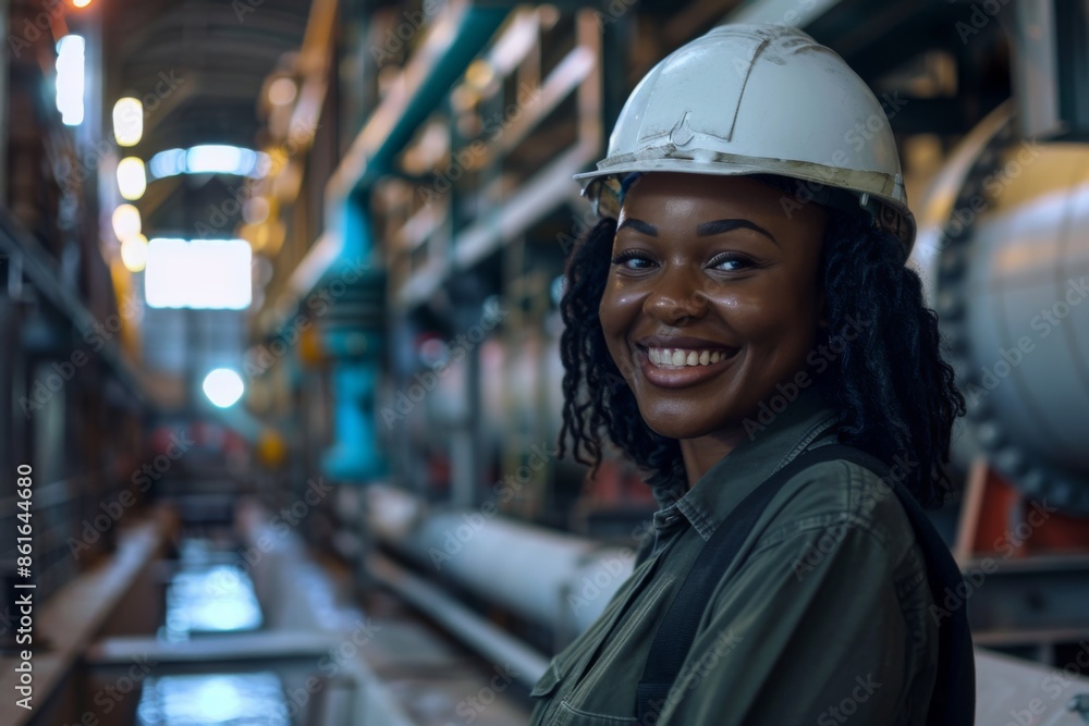 Portrait of a young smiling female engineer at Hydroelectric Dam Portrait of a young smiling female engineer at Hydroelectric Dam