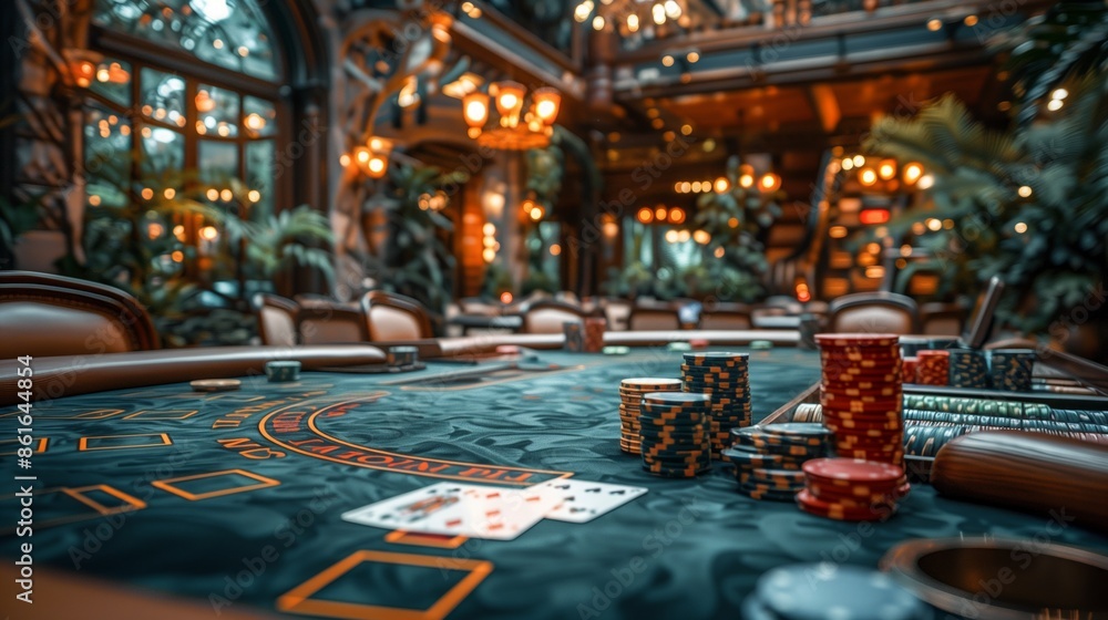 A Close-Up View of a Green Felt Blackjack Table in a Casino A Close-Up View of a Green Felt Blackjack Table in a Casino