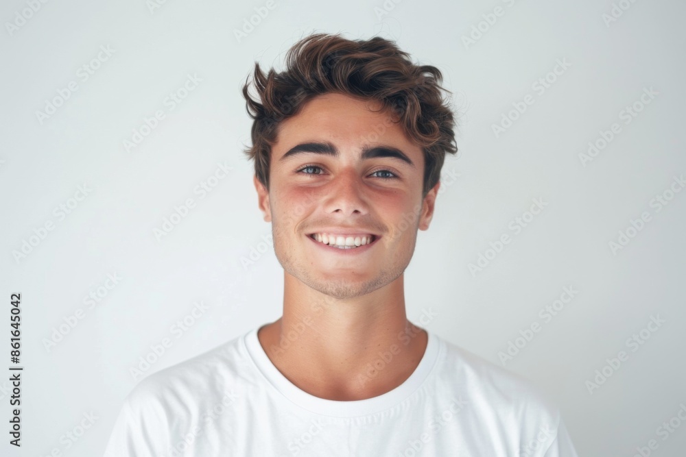 Portrait of a young handsome man in white t shirt on white background Portrait of a young handsome man in white t shirt on white background
