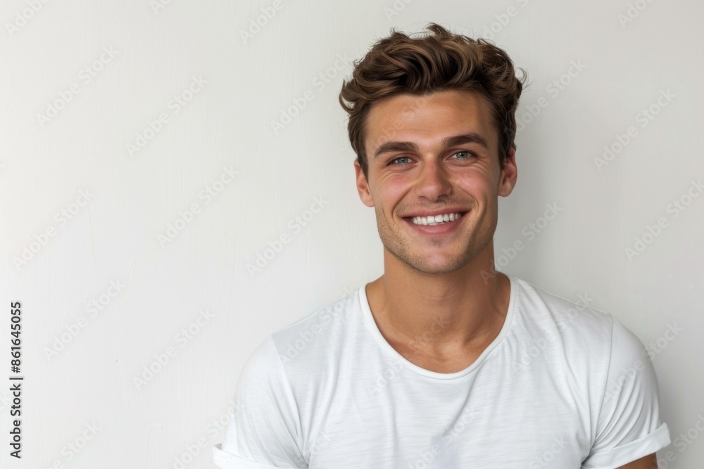 Portrait of a young handsome man in white t shirt on white background Portrait of a young handsome man in white t shirt on white background