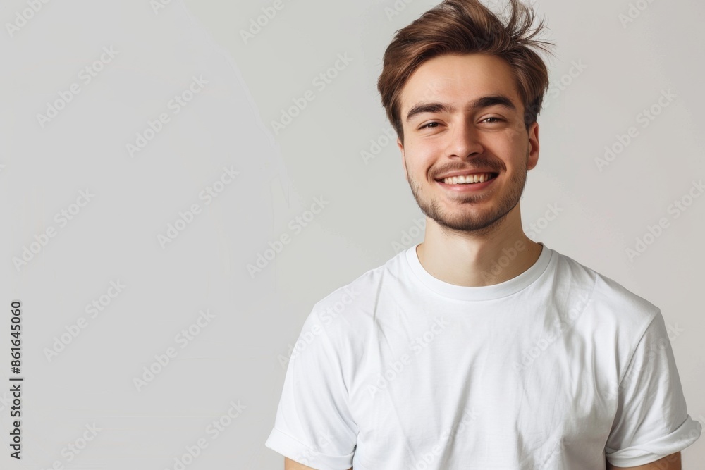 Portrait of a young handsome man in white t shirt on white background Portrait of a young handsome man in white t shirt on white background