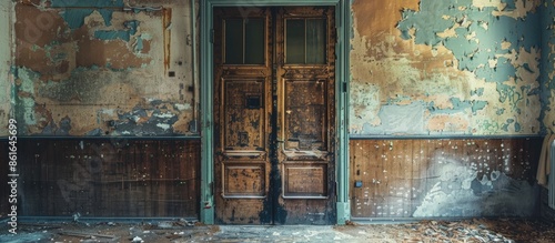 Old wooden door in an aband...