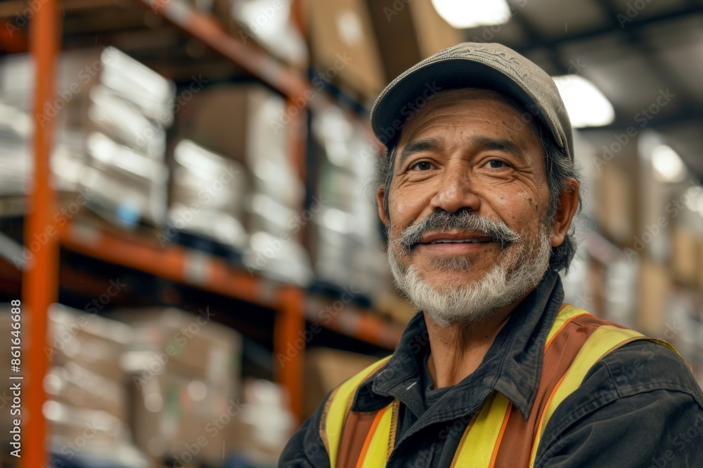 Portrait of a smiling middle aged male warehouse worker Portrait of a smiling middle aged male warehouse worker