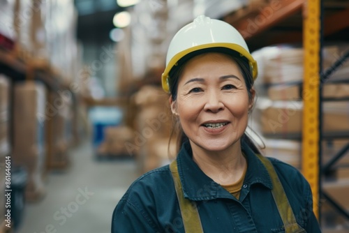 Portrait of a smiling middle aged female warehouse worker