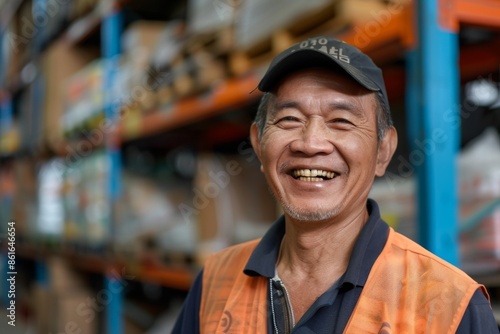 Portrait of a smiling middle aged male warehouse worker