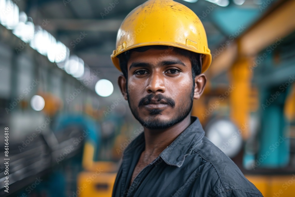 Portrait of a young male assembly line worker in factory Portrait of a young male assembly line worker in factory