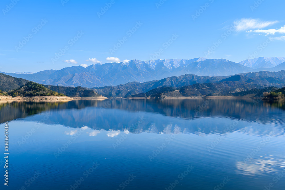 Fototapeta premium Tranquil Mountain Lake: Reflections of Snow-Capped Peaks