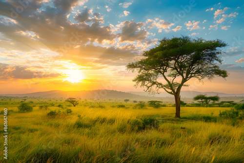 Serengeti Sunrise: Golden Light Over African Savanna