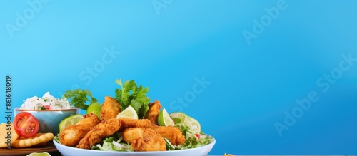 Blue background with fried ...